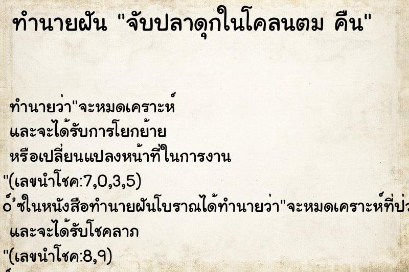 ทำนายฝัน จับปลาดุกในโคลนตม คืน